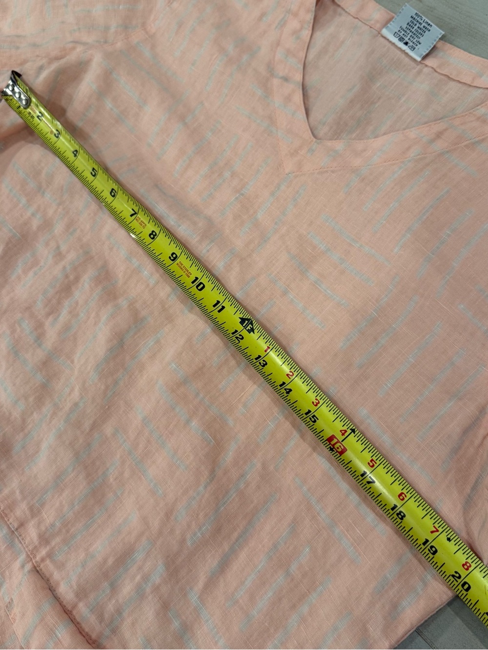Click 100% Linen Peach Cream Striped V-Neck Top Medium Coastal Summer - Picture 4 of 7